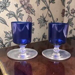 Cambridge‎ Glass Footed Cigarette Urns, Set of 2, Vintage Cobalt Blue Glassware